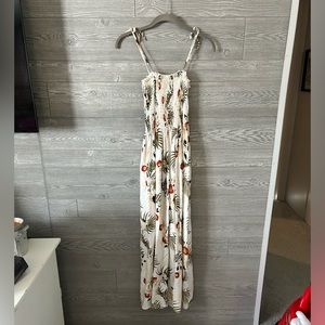 MD Fashion Hawaii Tropical Floral Smocked Maxi Dress Tie‎ Straps M L